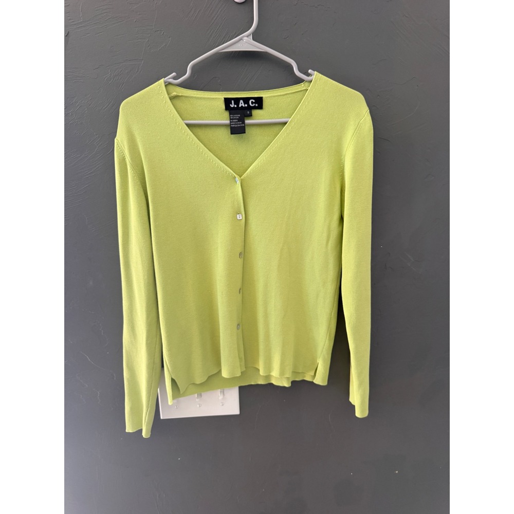 J.A.C. Vintage Y2k Lime Green V-Neck Button Front Cardigan‎ Sweater Size S Artsy